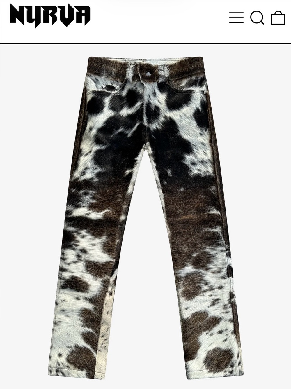 Nyrva NWOT FLARED COWHIDE PANTS BROWN/WHITE Size 28